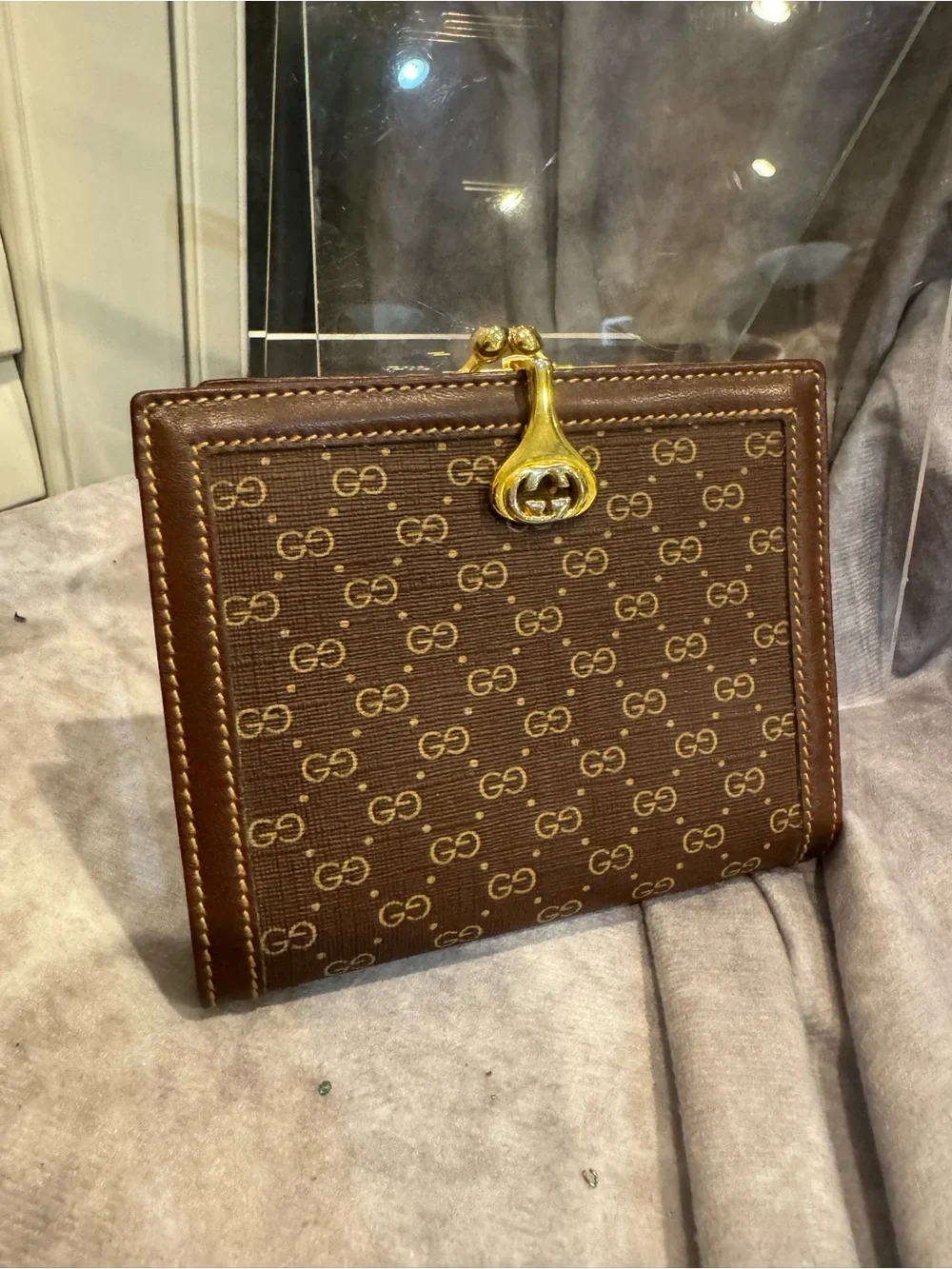 Gucci Vintage Brown Giccissima GG Canvas Wallet with Gold-Tone Clasp